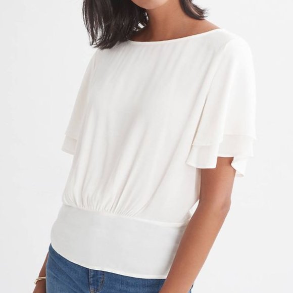 Ann Taylor Tops - Ann Taylor Flutter Smocked Peplum Top Winter White Sz S
